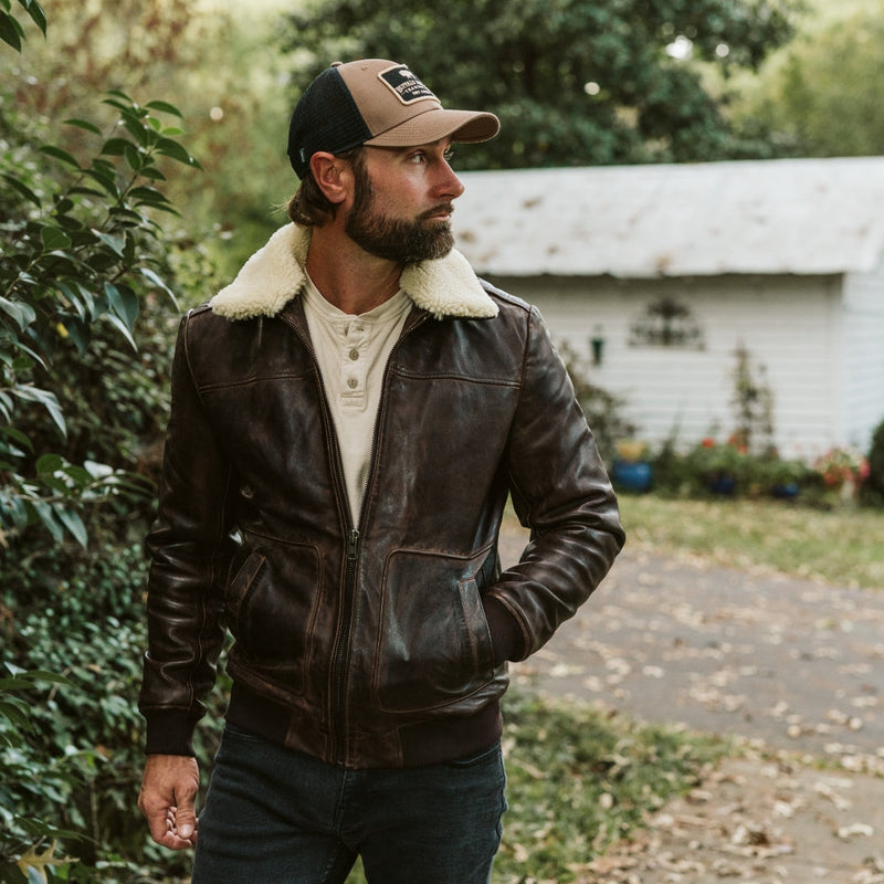 Buffalo Jackson Maverick Leather Bomber Jacket, Distressed Brown